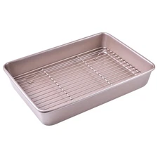 13"×9" Cookie Sheet Pan with Cooling Rack,2.4 Inch deep ,Champagne Gold