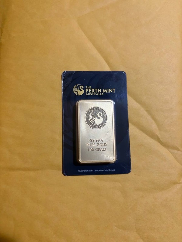 100 Gram Perth Mint Gold Bar .9999 Fine Gold in Assay Card