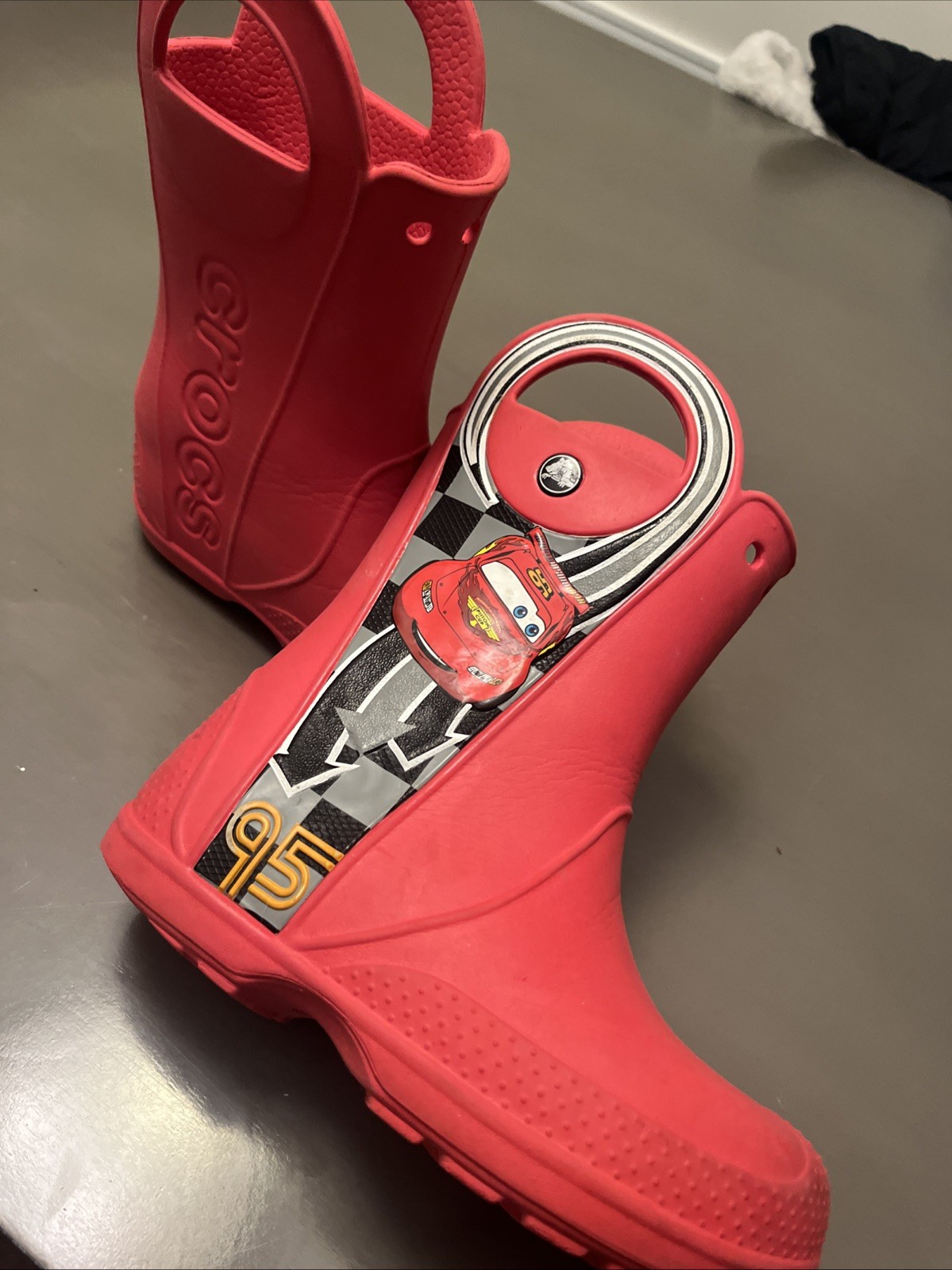 Crocs Cars Lightning McQueen Disney Pixar Red Handle It Rain Boots Junior Size 1 image 2