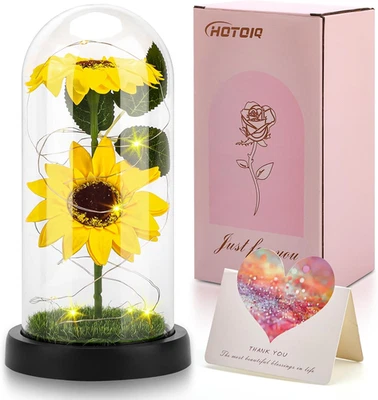 Ewige Sonnenblumen Deko im Glas mit Licht Geschenk für Frauen - Bild 1 von 4
