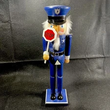Nutcracker Traffic Control Police Officer With Stop Sign Wooden 14 Inches