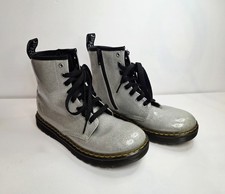 Dr. Martens Zavala J Airwair Combat Boots Kids Sz 4 Silver Glitter w/ Side Zip