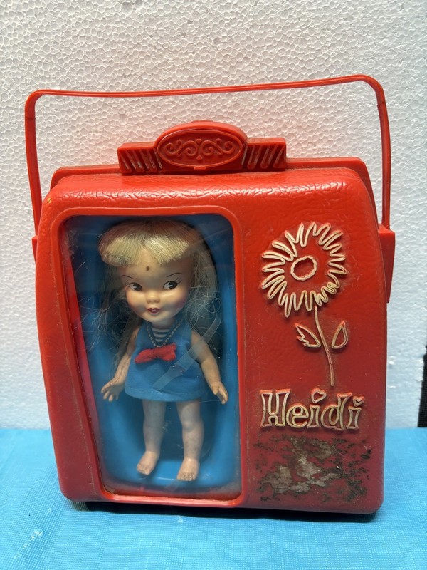 Vintage Remco Heidi Pocketbook Dolls set of two with clothes and case