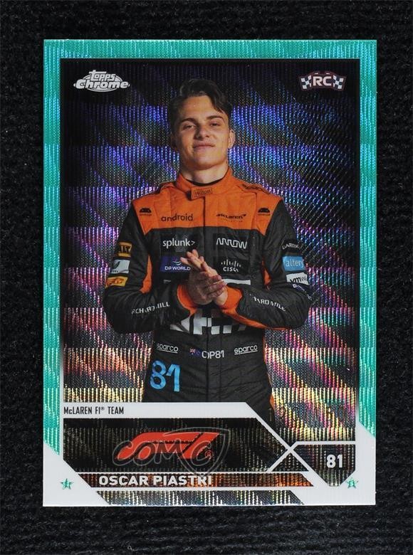 2023 Chrome Formula 1 Aqua Wave Refractor /150 Oscar Piastri #40 Rookie RC 1d59