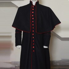 New Newly Halloween Event Custom Made Black Wool Inverness Cape With Red Triming