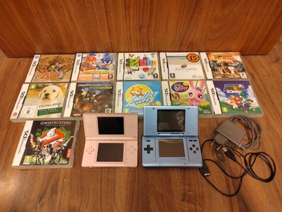 Nintendo DS Lite + Fat Gaming Lot 11 games CIB Zelda Super Mario 64 Sonic Worms