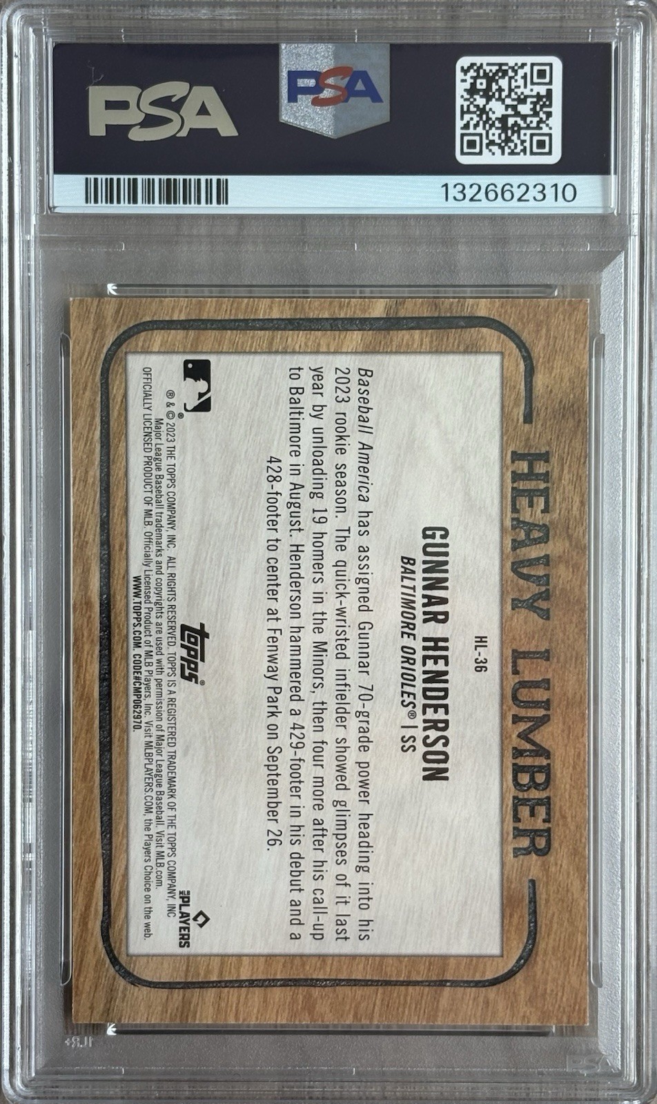 2023 Topps Gunnar Henderson SSP Heavy Lumber Rookie RC #HL36 PSA 10 Gem Mint MT  view 2