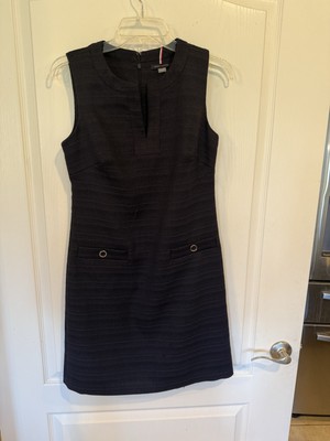 Tommy Hilfiger Womens Sleeveless Split Neck Solid Hopsack Weave shift Dress sz 2