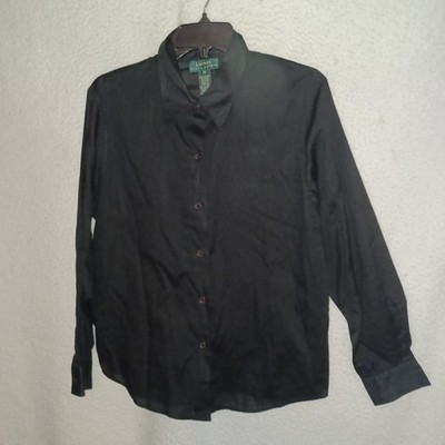 Lauren Ralph Lauren Women 14 Long Sleeves Black Dress Shirt Blouse Top Cotton DT