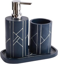 Navy Blue Luxury Bathroom Accessory Set, 3 Piece Set Includes Lotion Dispencer,