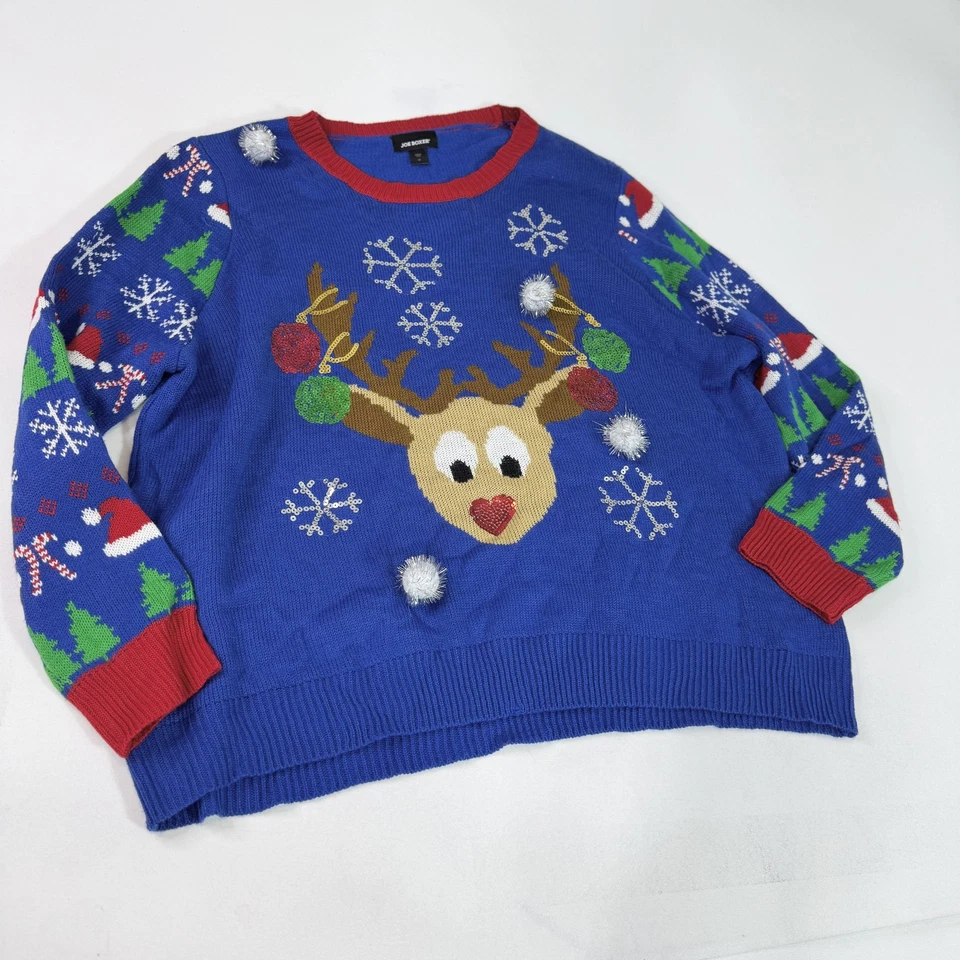 Joe Boxer Suéter Mujer 3X Azul Reno Navidad Feo Pullover Vacaciones Diversión Foto 2 de 4