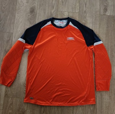 Umbro Mens Orange L/S Padded Elbow Soccer Goalie Goalkeeper Shirt Mens Sz L