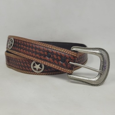 Brown Leather Belt 36 Western Cowboy Star Concho Ranch Rodeo