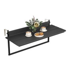 40" Large Folding Balcony Table for Railing, Patio HDPE Bar Adjustable Hangin...