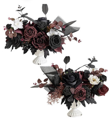 Ling's Moment Black & Burgundy Artificial Flowers with Vase