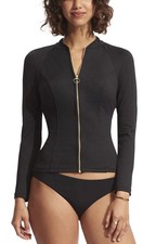 Seafolly Womens Long Sleeve Zip Front Rashguard with Removable Cups Small