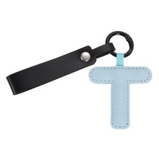 Initial Letter Keychain PU Leather Letter-T Key Chains for Women Light Blue