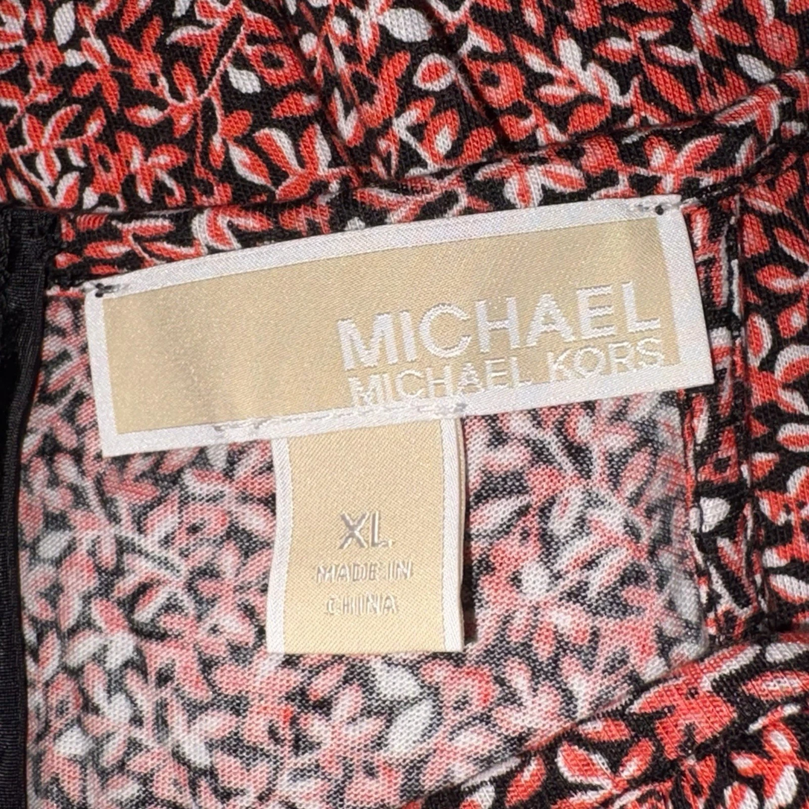 Abito a tubino Michael Kors donna XL nero con stampa foglia di vite salmone senza maniche
