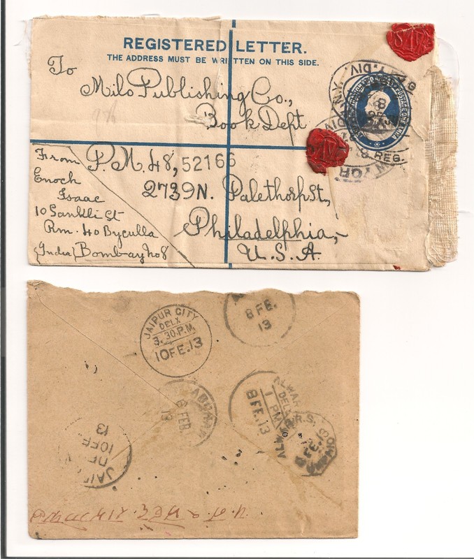 #A1361 Lot of 2 British Indian Empire Postal Covers 1913, 1927 Registered Jaipur