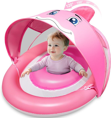 Baby Pool Float with Canopy UPF50+ for Age 6-36 Months 4 Stage Adjustable Canopy