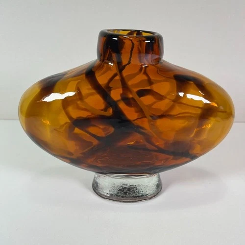 Vintage 1970's Murano Italy Hand Blown Art Glass Brown Heavy 3 Lb Swirl Vase