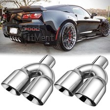 2pcs 9.5 Quad Exhaust Tips 2.5 In 3.5 Out Dual Wall For Chevy Corvette C7 Zr1