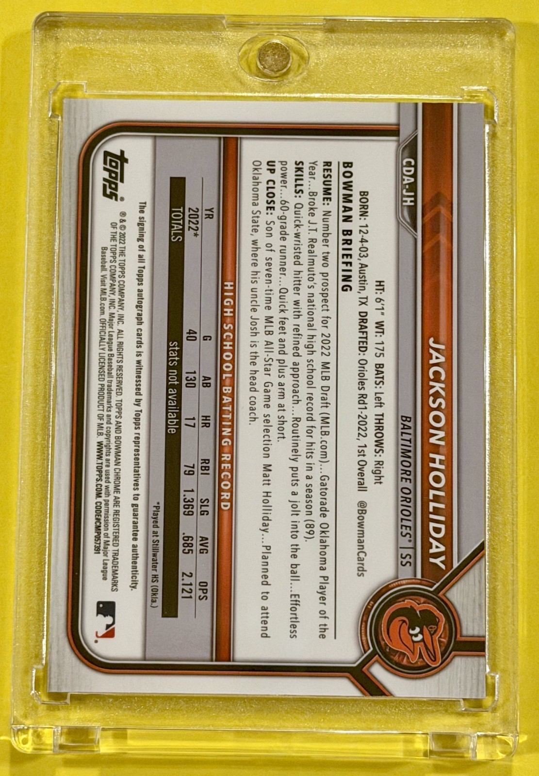 2022 Bowman Draft Jackson Holliday Purple Auto Refractor /250 Bowman 1st view 2