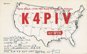 1957 QSL: K4PIV – Jerry Duval – 3108 Pike Road - Birmingham, Alabama