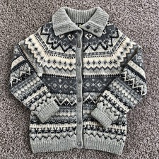 Vintage Norse Knit 100 Wool Cardigan Sweater Gray Hand Knitted Made In Norway