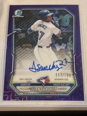 2026 Bowman Chrome Juan Sanchez Mega Box Auto Purple Mojo Refractor /199 117/199