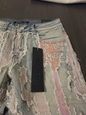 Embellish Ripped Pink And Purple Skinny Jeans Denim Distressed Men's 28x30 NWT 