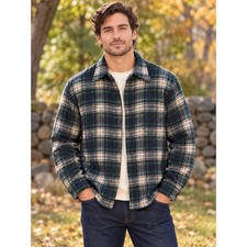 Pendleton Wool Shirt Jacket Mens VINTAGE L Green Plaid Lined Flannel Made in USA