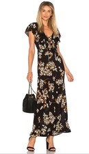 Amuse Society Alana Maxi Lace-up Floral Maxi Dress Size M Vacation Black Tan