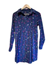 Gap Maternity Shirt Dress XS Navy Blue Bird Print Long Sleeve Collared Button