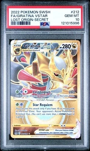 2022 POKEMON LOST ORIGIN GIRATINA VSTAR SECRET 212/196 - PSA 10  GEM MINT