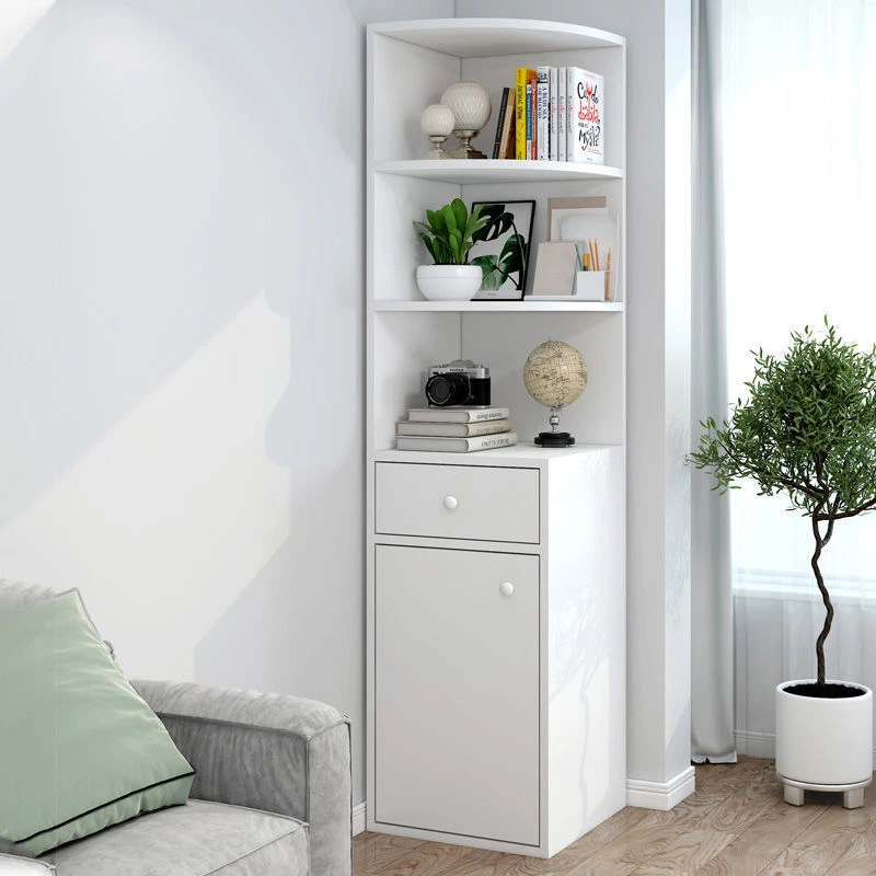 Vision Stylish Wooden Corner Shelf Unit with Cabinet & Drawer (White) - image 4 of 4