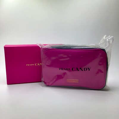 Prada CANDY Parfums MAKEUP POUCH Cosmetic Bag Case in PINK BLACK BNIB 