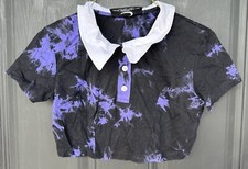 KILLSTAR Cropped Top Gothic Tie Dye Black / Purple Short Sleeves Women's Size S