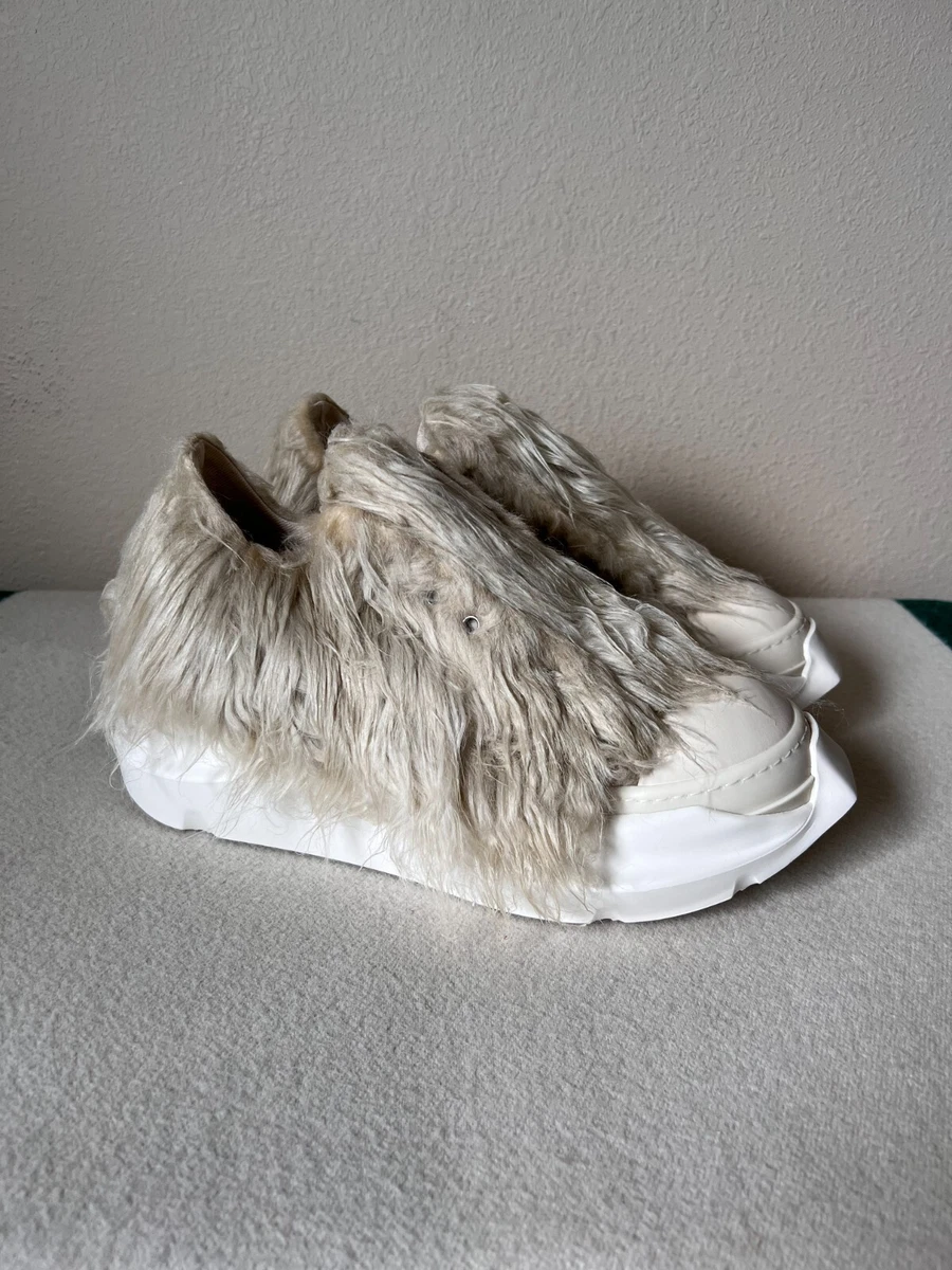 Rick Owens DRKSHDW Abstract Ramones Faux Fur - Size 44.5 - Pearl Milk - NEW