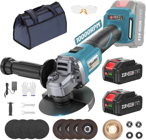 SEESII 21V Brushless Cordless Angle Grinder Kit 4-1/2" Discs 2x 4.0Ah Battery