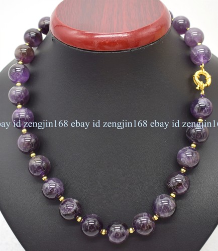 Genuine 6/8/10/12/14mm Natural Purple Amethyst Round Gemstone Beads Necklace 18" - Picture 12 of 12