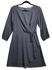 Loft Grey And White Polka Dot Wrap Dress size 2 Business Church Office Casual