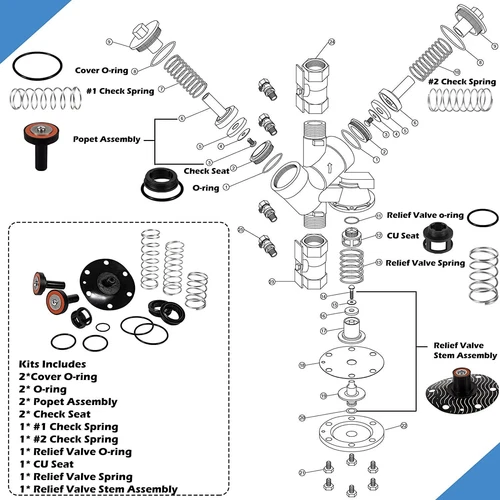 3/4"-1" Complete Repair Kit For Zurn Wilkins Backflow Preventer 975XL & 975XL2 - Picture 9 of 13