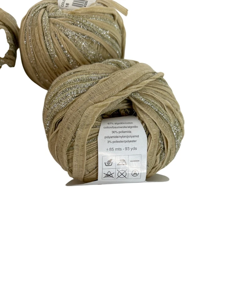 Katia India Cinta Metálica Hilo 93 Yardas Beige Plata Brillo AT846 Lote De 3 Foto 4 de 4