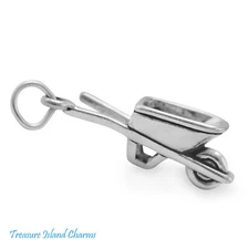 Wheelbarrow Garden Tool 3D 925 Solid Sterling Silver Charm Barrow MADE IN USA