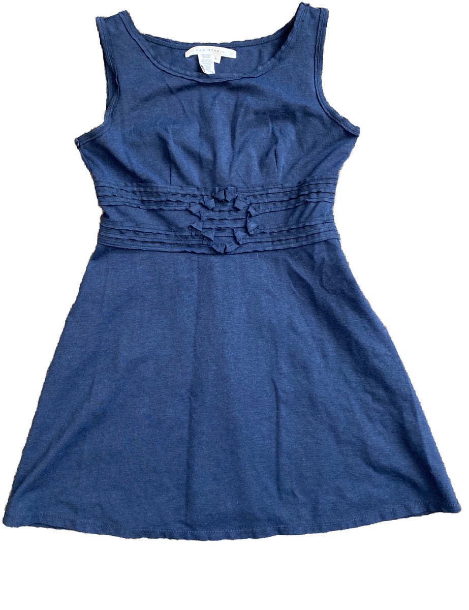 Max Studio Fit And Flare Navy Blue Knit Stress With Stretch, Size L | eBay