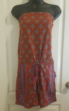 EarthBound Tube Romper Small Red Paisley Print Drawstring Rolled Cuff Sleeveless