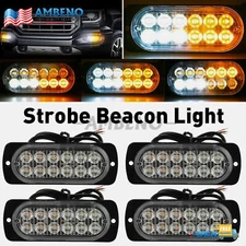 4x 12 LED Strobe Light Bar Car Truck Flashing Warning Hazard Beacon Amber/White
