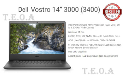 Dell Vostro 14 3400 Intel Pentium Gold 7505, Windows 11 PRO,8 GB DDR4, 256GB SSD