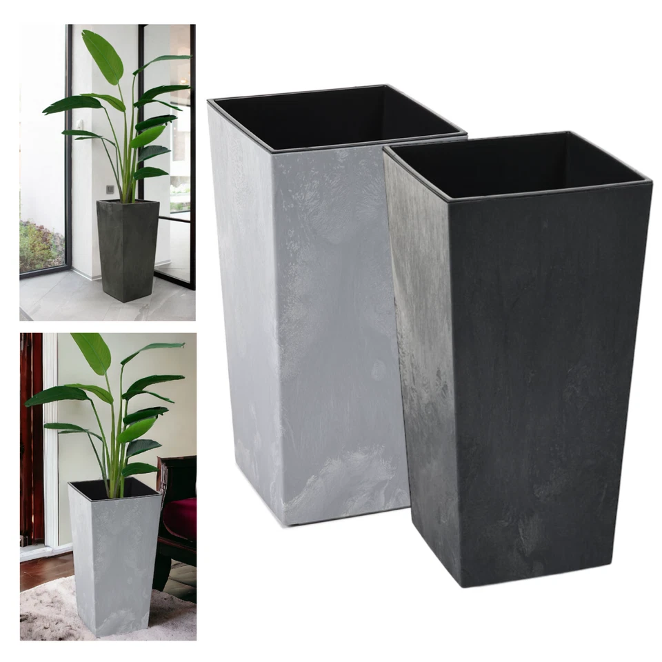 Blumenkübel Eckig Pflanzkübel Hoch in Betoneffekt Blumentopf Einsatz 6 Größen - Bild 2 von 4